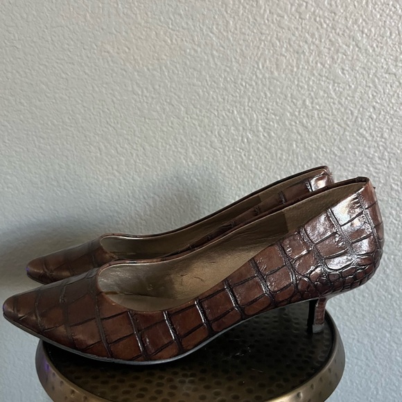 Nine West Arlene Pointy Toe Pumps in Brown Croc - Picture 2 of 8